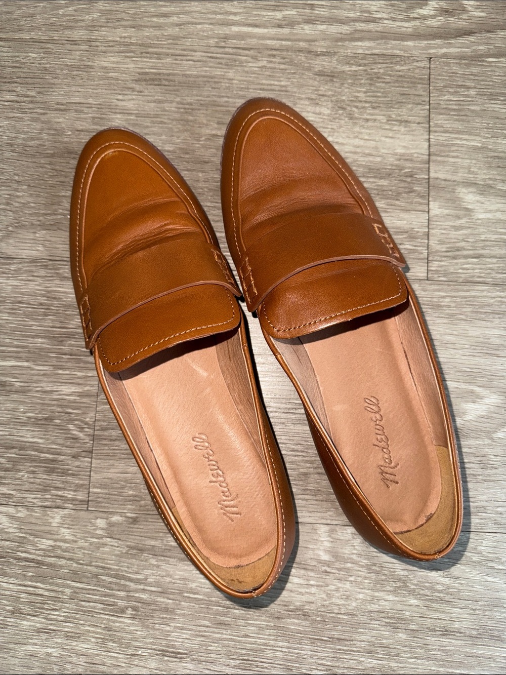 Madewell women’s Cognac Leather Penny Loafers